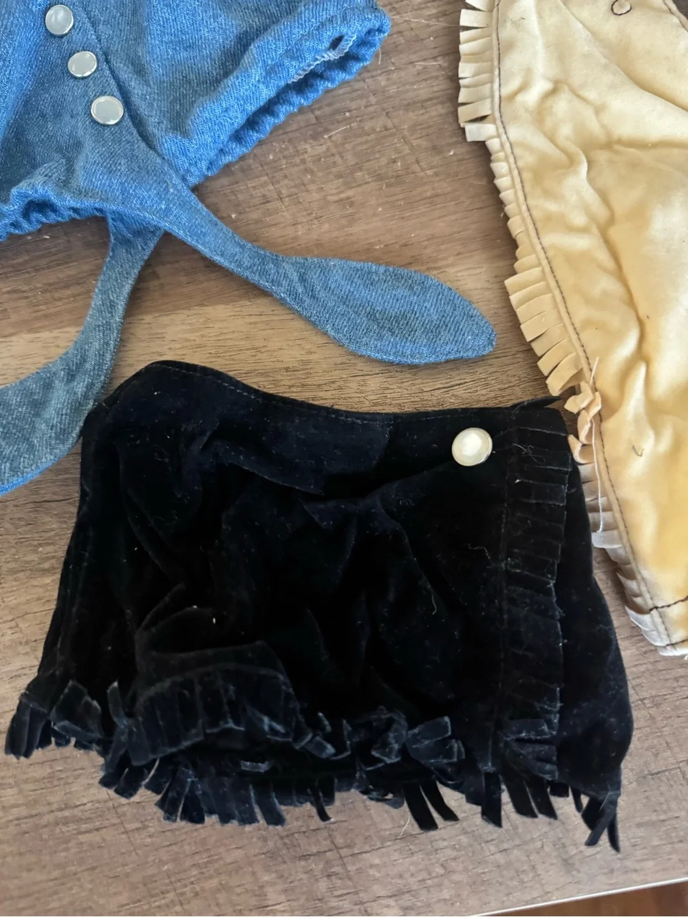 American Girl Blue Jacket Cream Fringe Chaps Black Skirt Set cowgirl 90s western